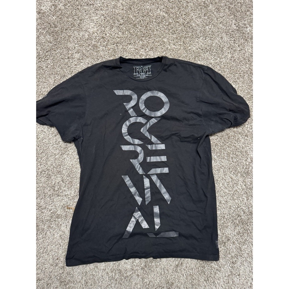 Rock Revival Shirt Mens XL Black Silver Spell Out‎ Logo Graphic Short Sleeve USA